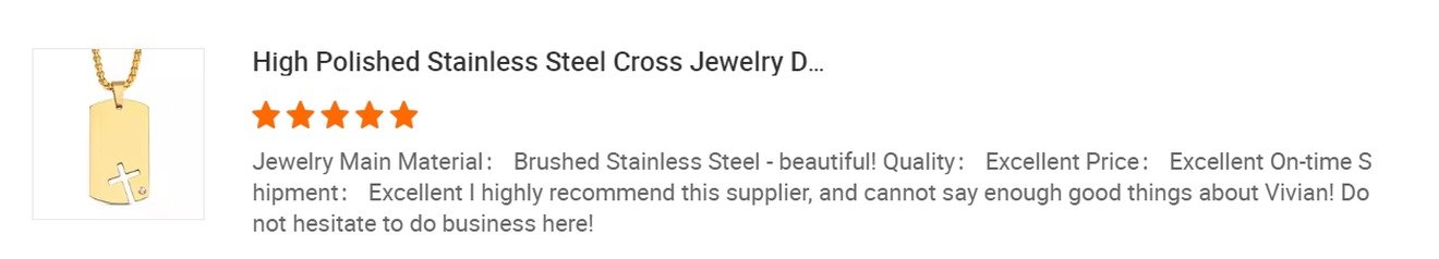 DUOMI Jewelry wholesale buyer feedback on stainless steel jewelry quality and on-time shipment