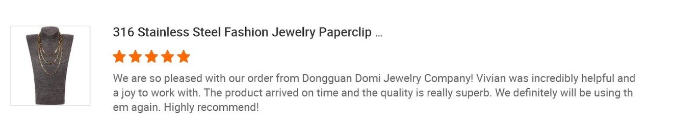 DUOMI Jewelry wholesale buyer feedback on jewelry order support and product quality